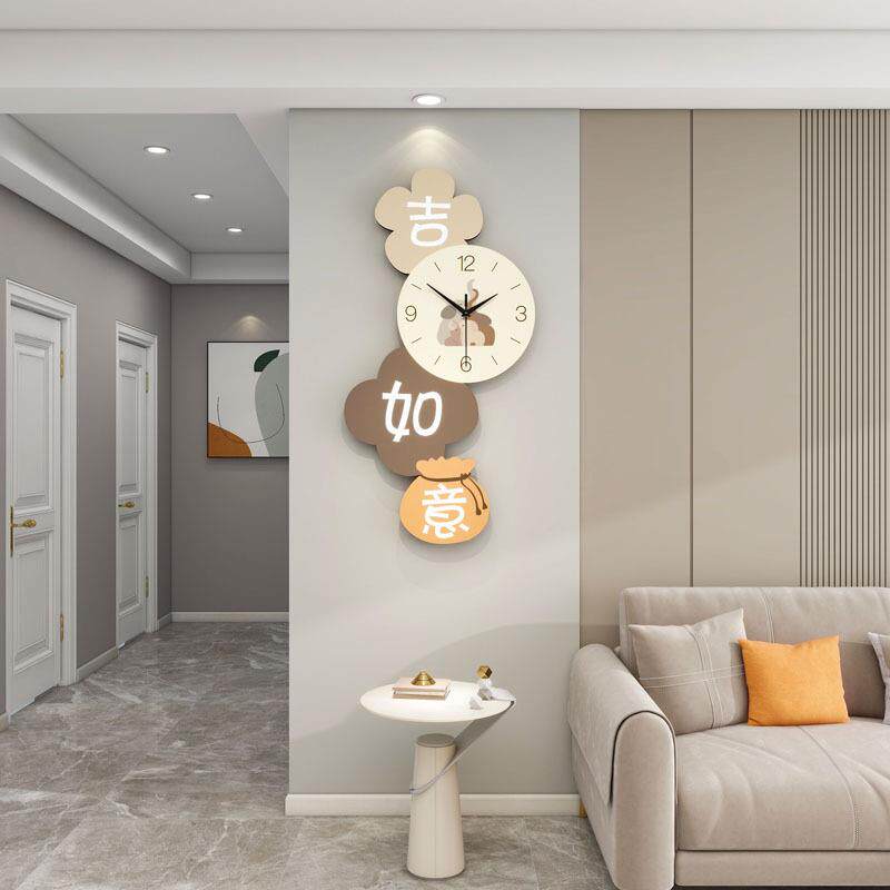 网红创意时钟高级感挂墙家用餐厅玄关背景装饰挂钟奶油风钟表客厅