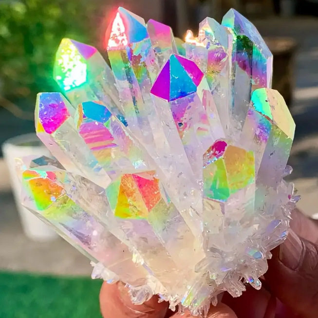 跨境热销七彩水晶晶簇水晶花消磁石桌面创意装饰摆件东海水晶批发