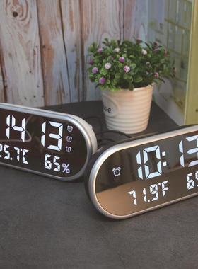 双USB可给数码设置充电温湿度计镜面LED钟多组闹钟LED钟可调声音