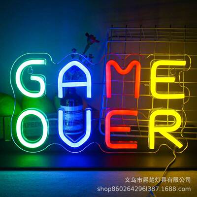 LED字母霓虹灯GAMEOVER适用于游戏室装饰USB供电卧室儿童房装饰