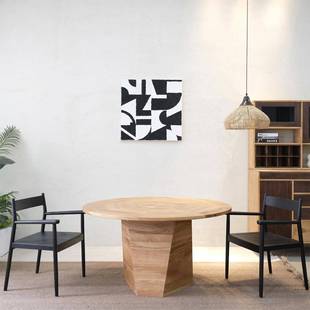 木有作为原木风实木餐桌北美白橡木几何设计圆形饭桌别墅大圆桌