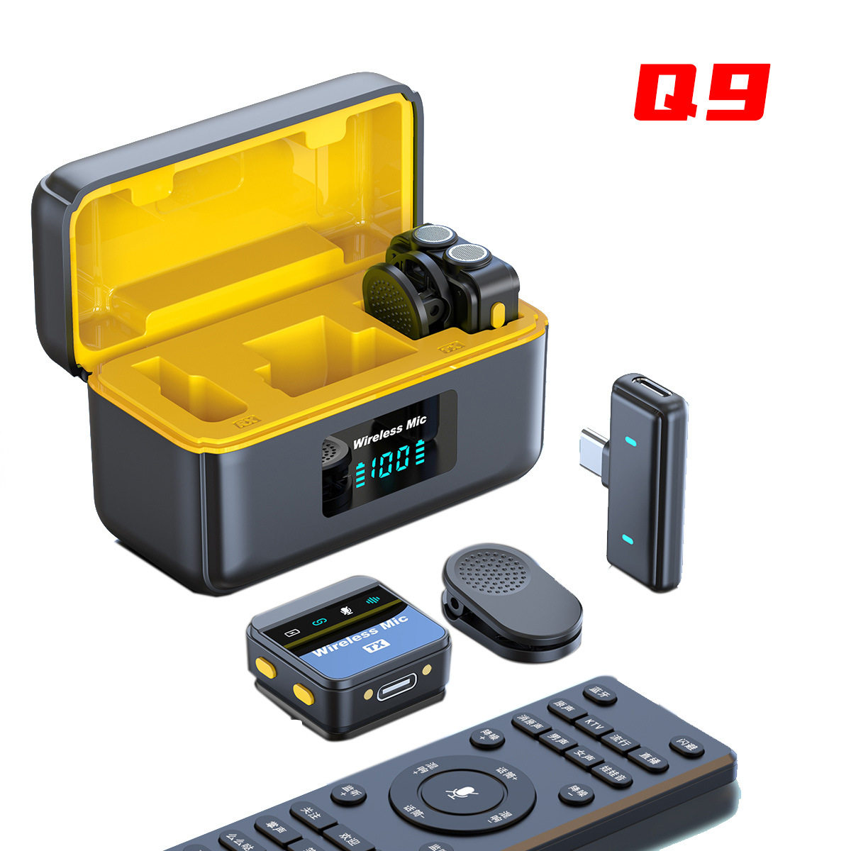 新款Q9双咪头清晰收音智能降噪迷你话筒声卡