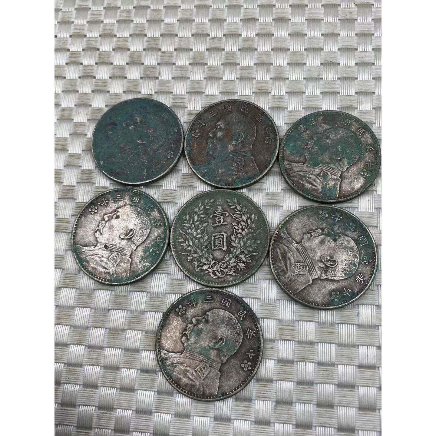 袁大头梅花三年签字版壹圆银元银币绿绣包浆古玩收藏品