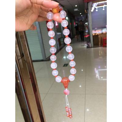 精品川料南红高冰飘红18籽手持车挂搭配柿子红隔片汽车内饰品挂件