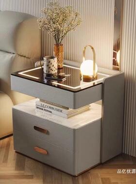 Tal智能床头柜家用卧室多功能无线充带灯整理柜轻奢实木收纳床边