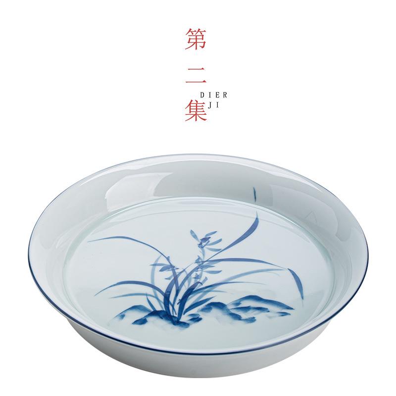 第二集古青釉手绘兰花壶承干泡台家用小型储水茶承陶瓷茶点盘壶承