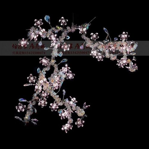 艺术水晶装饰灯定制样板房酒店会所浪漫温馨粉红绿色梅花树枝吊灯