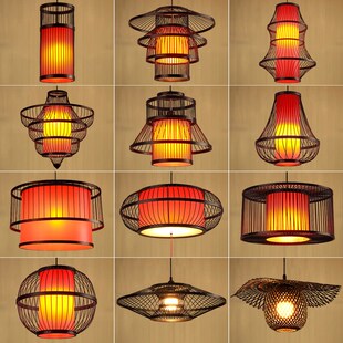 定制竹编灯笼中式古风吊灯火锅店酒店餐厅餐饮店复古黑色竹艺灯罩