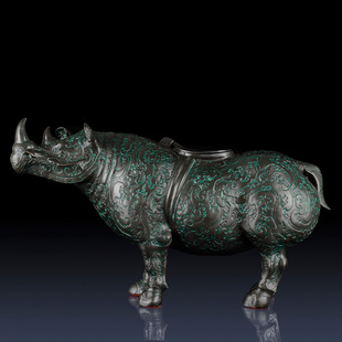 饰品 青铜器犀牛尊招财犀牛纯黄铜牛工艺礼品摆件客厅摆件办公室装