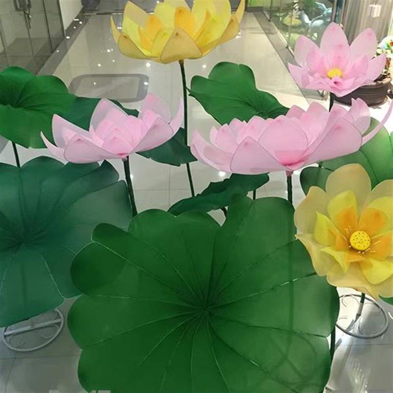 动态感应仿真荷花落地摆件荷叶装饰道具假花美陈布置国潮中式创意
