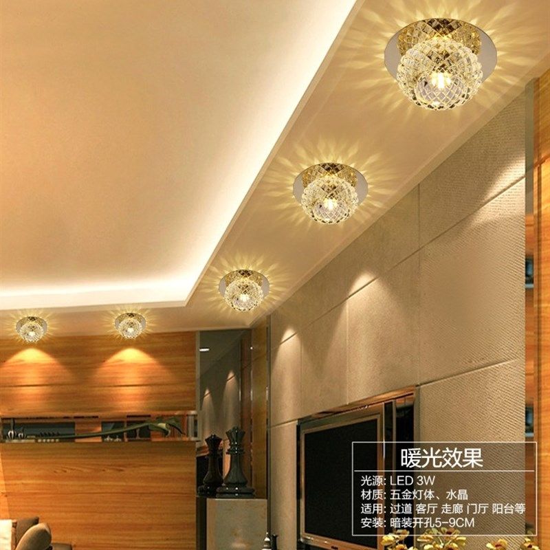 led射灯过道灯走廊灯客厅圆形玄关灯水晶天花灯3W筒灯吊顶灯具