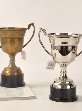 进口黄铜复古怀旧 客厅办公室摆件奖杯 金色银色奖杯书房酒柜软装