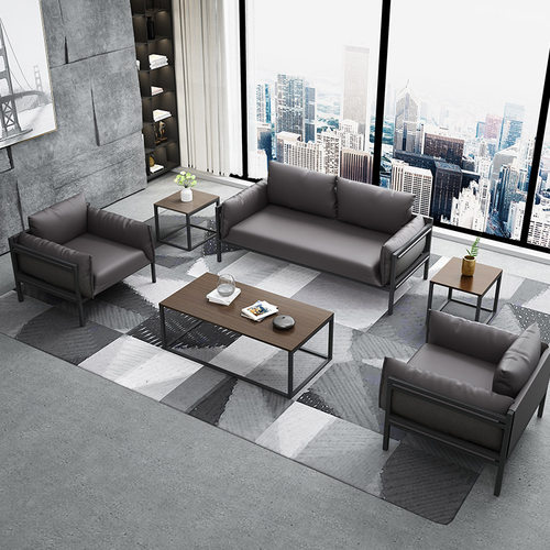 办公沙发茶几组合套装办公室皮质三人位简约会客区接待小型商务
