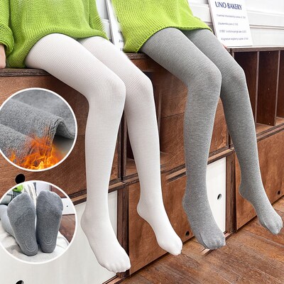 儿童连裤袜秋冬薄绒女童打底裤白色舞蹈袜防滑宝宝外穿连体袜棉袜