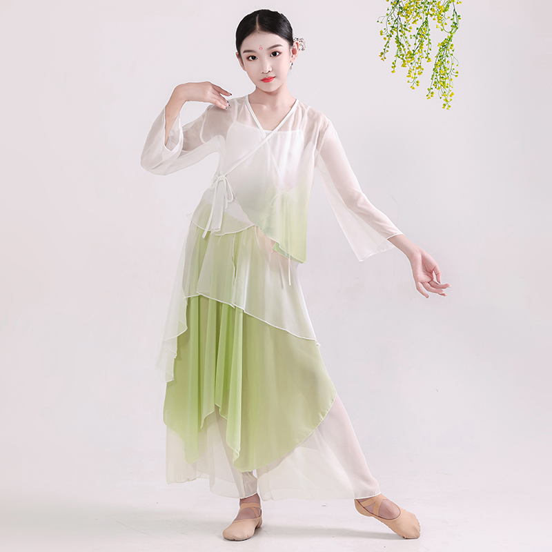 儿童古典舞演出服飘逸中国风身韵渐变纱衣表演服装女童开衫舞蹈服