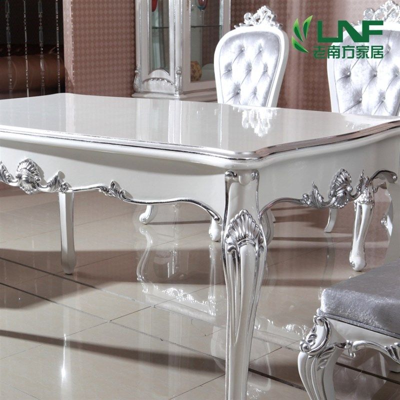 新古典实木长餐桌组合 欧式简约白色烤漆餐桌 订做酒桌饭桌银箔,住宅家具,板木餐桌,淘宝优惠券,粉丝福利购,淘宝优惠卷