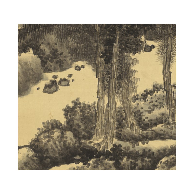 清 龚贤 群峰石潭图  仿古山水写意国画立轴竖幅装饰画高清微喷画