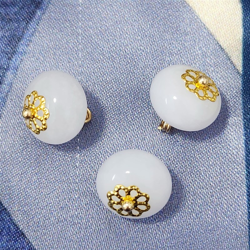 12mm天然石白色扁珠纽扣高档新中式精致旗袍唐装汉服衬衫上衣扣子