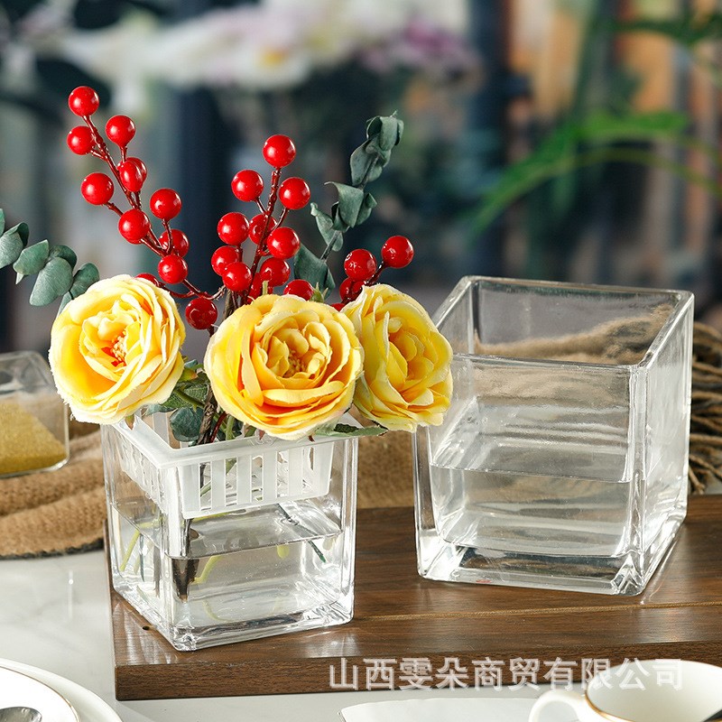 简约水培花盆正方形玻璃花瓶透明绿萝水养植物器皿乌龟缸摆件插花