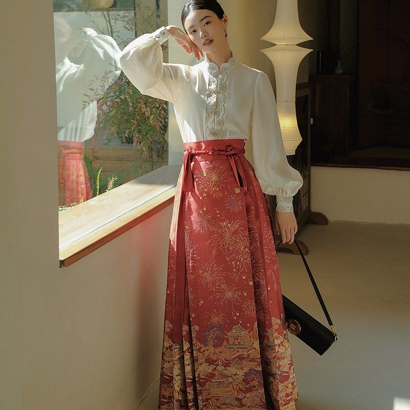 蕴锦[烟火繁城]明制马面裙汉服女2024新款日常竖领衬衫婚服敬酒服,女装/女士精品,汉服半身裙,淘宝优惠券,粉丝福利购,淘宝优惠卷