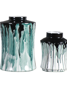 新中式轻奢水墨陶瓷摆件家居客厅餐边柜酒柜博古架玄关花瓶装饰品