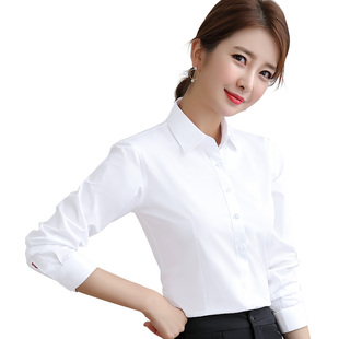 衬衫女长袖湖蓝色职业工装工作服白衬衣正装竹纤维弹力免烫寸衫