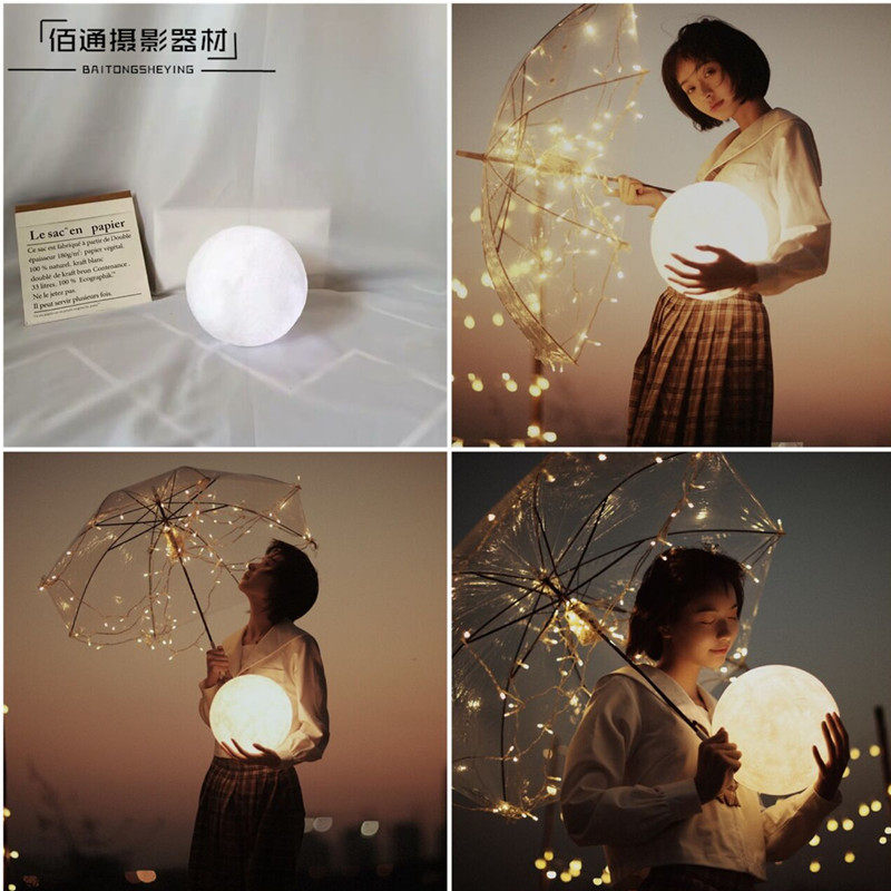 创意旅拍夜景摄影道具月球灯婚纱儿童拍照古装写真道具发光月亮球