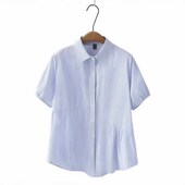 孕妇衬衫 条纹A版 时尚 夏季 上衣夏装 翻领短袖 大码 孕妇装 薄款 韩版 T恤