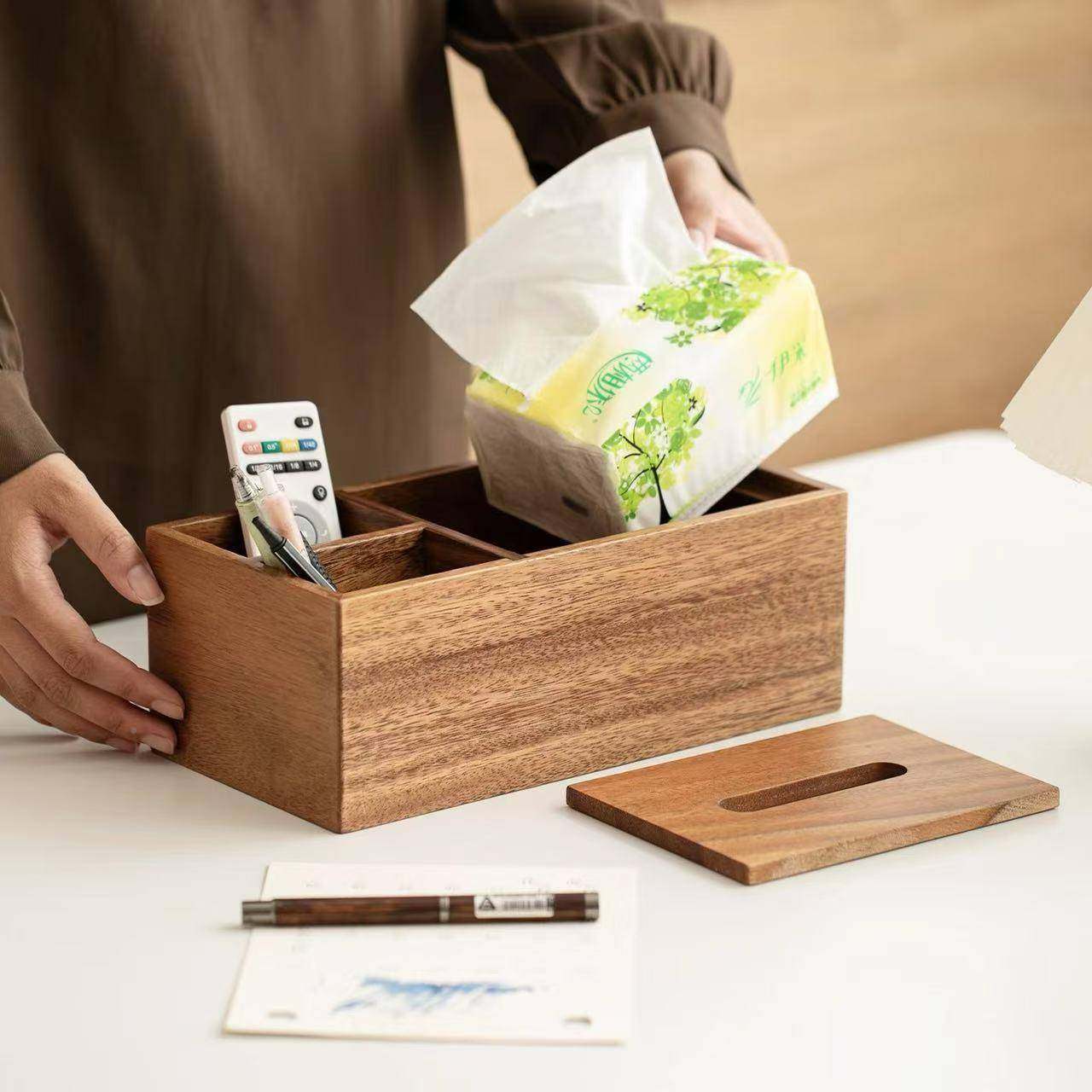 多抽纸盒功能木质纸盒客厅酒巾店车载茶几桌面收遥抽控器纳盒办公