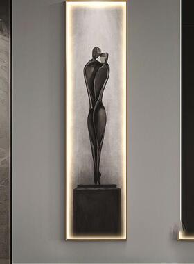 轻奢玄关饰画细挂长条20241214壁画抽象客厅走过道竖廊版发光装灯