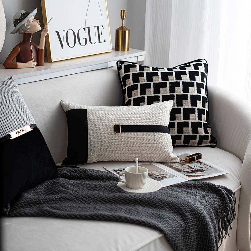 板现代轻奢样房沙发客厅黑白款抱枕拼接金头BZ-165属饰床抱枕腰枕