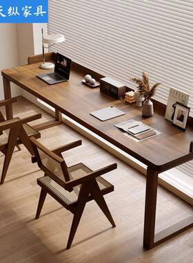 天纵美式书实木电竞电脑桌子桌家用学习卧桌写字WY231201桌室靠墙