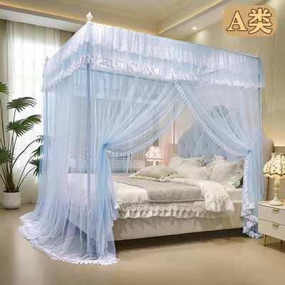 加密新款公主风宫廷蚊帐家用床三开门防尘遮光顶落地蚊帐加厚支架