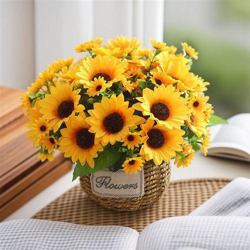 向日葵仿真花假花摆设客厅插花家居装饰摆件餐桌干花塑料花束绢花