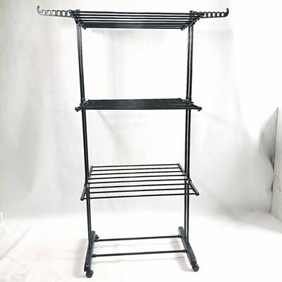 翼形落地晾衣架带轮折叠晾衣架多功能三层毛巾架可移动衣架直