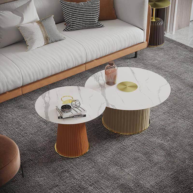 家用小茶几桌子现代简约岩板茶几轻奢圆桌子北欧客厅茶几岩板面