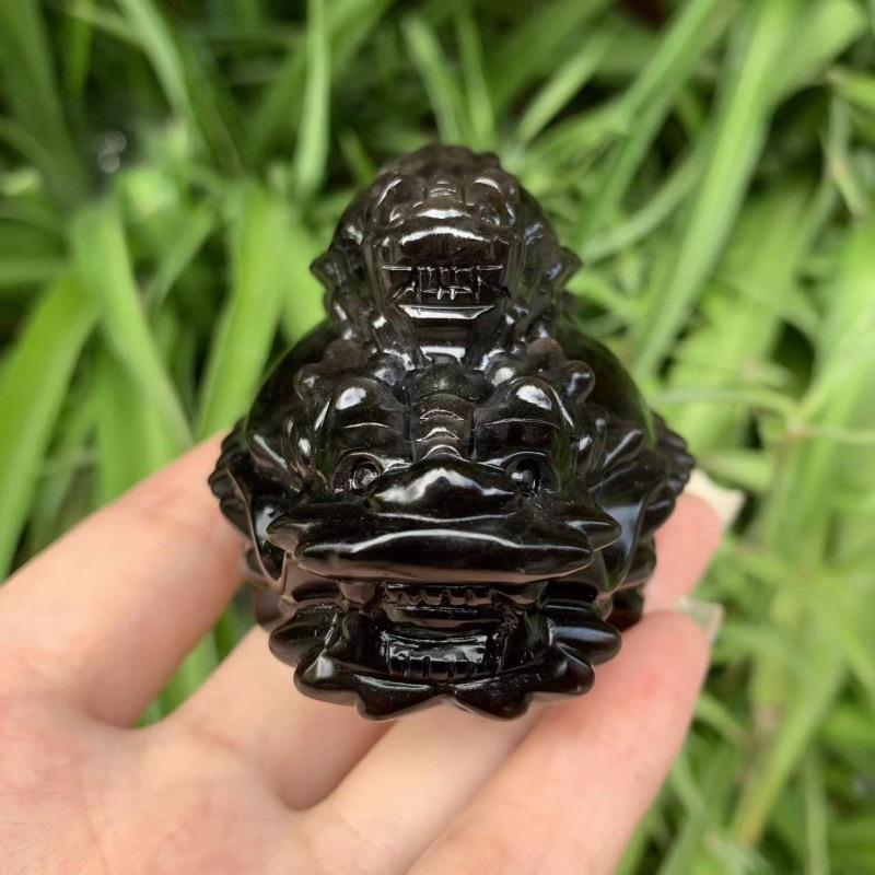 热销雕刻银曜石母子战龟手工摆件