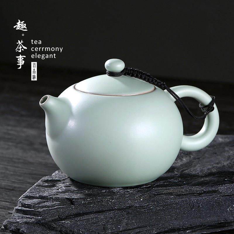 景德镇天青汝窑茶壶家用陶瓷西施茶壶手工茶具组中式纯色泡茶单壶