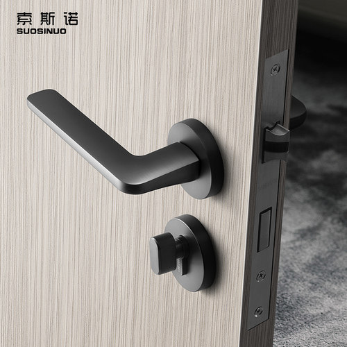 门锁室内卧室拉丝黑静音房门锁美式简约分体锁三件套北欧实木门锁