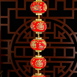 连串灯笼大红新年装饰节日植绒布福字小挂饰春节客厅场景布置用品