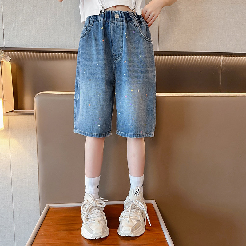 女童牛仔短裤夏季薄款外穿2023新款大童宽松中裤儿童五分裤子夏款