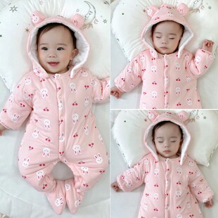 婴儿衣服秋冬新款加厚棉衣冬装女宝宝连体衣夹棉冬季外套包脚棉服