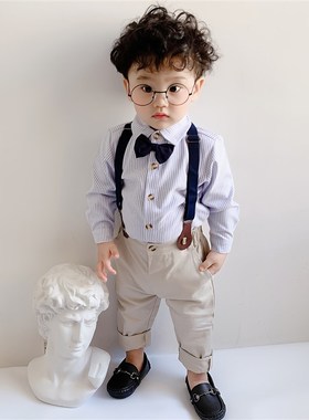 男童背带裤套装婴儿礼服宝宝春夏装1周岁生日礼服男花童绅士西装