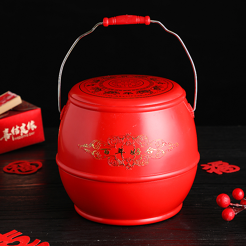 子孙桶结婚庆用品小号女方新娘出嫁陪嫁结婚用的喜桶红桶防滑手提