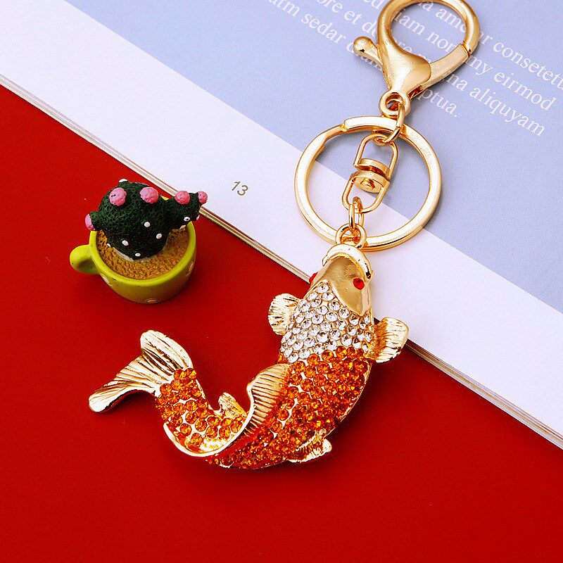 国潮年年有余汽车钥匙扣女包包挂件金属钥匙链圈创意镶钻小鱼挂饰