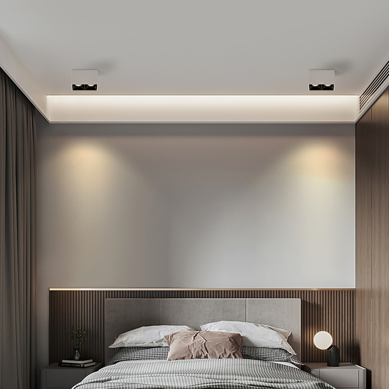 led防眩明装射灯客厅无主灯卧室过道吸顶式方形双头斗胆灯盒子灯