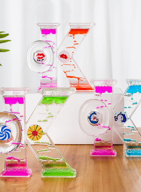 创意OK形状双彩色油滴沙漏摆件动感旋转涡轮计时器儿童节生日礼物