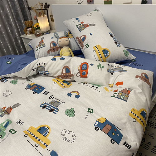 汽车城市~四件套全棉纯棉床单被套卡通学生宿舍床上用品三件套