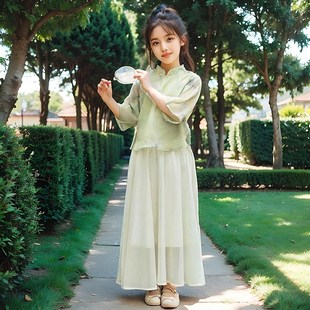女童汉服夏装套装新款洋气大童短袖连衣裙儿童国风新中式表演服装