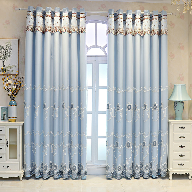 欧式简约双层绣花窗帘窗纱全遮光布隔音隔热客厅卧室阳台高档大气